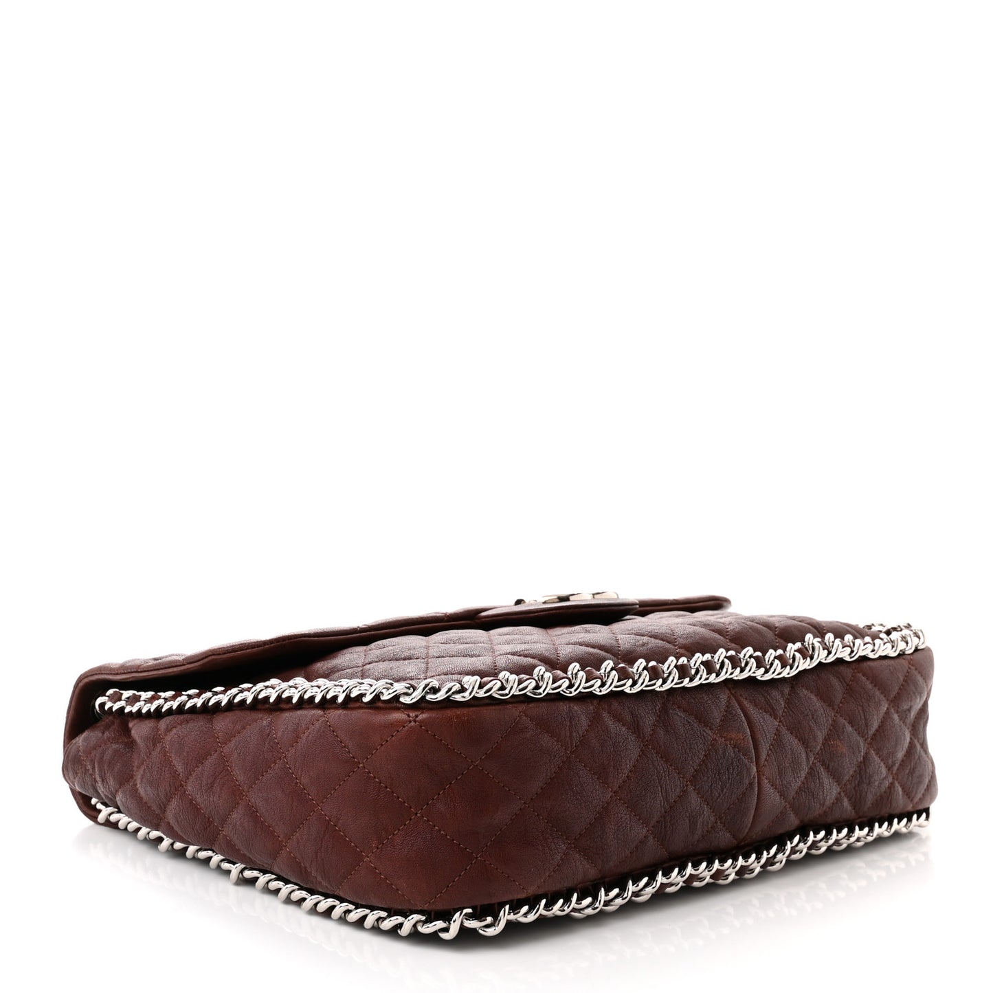 Washed Lambskin Quilted Chain Around Maxi Flap Dark Brown