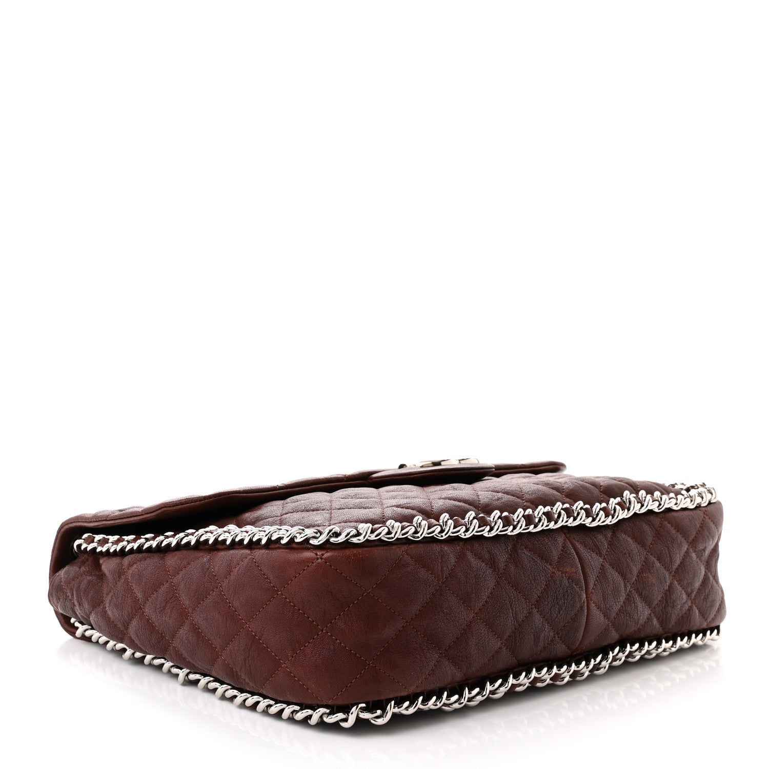Chanel Washed Lambskin Quilted Chain Around Maxi Flap Dark Brown 4 of 12