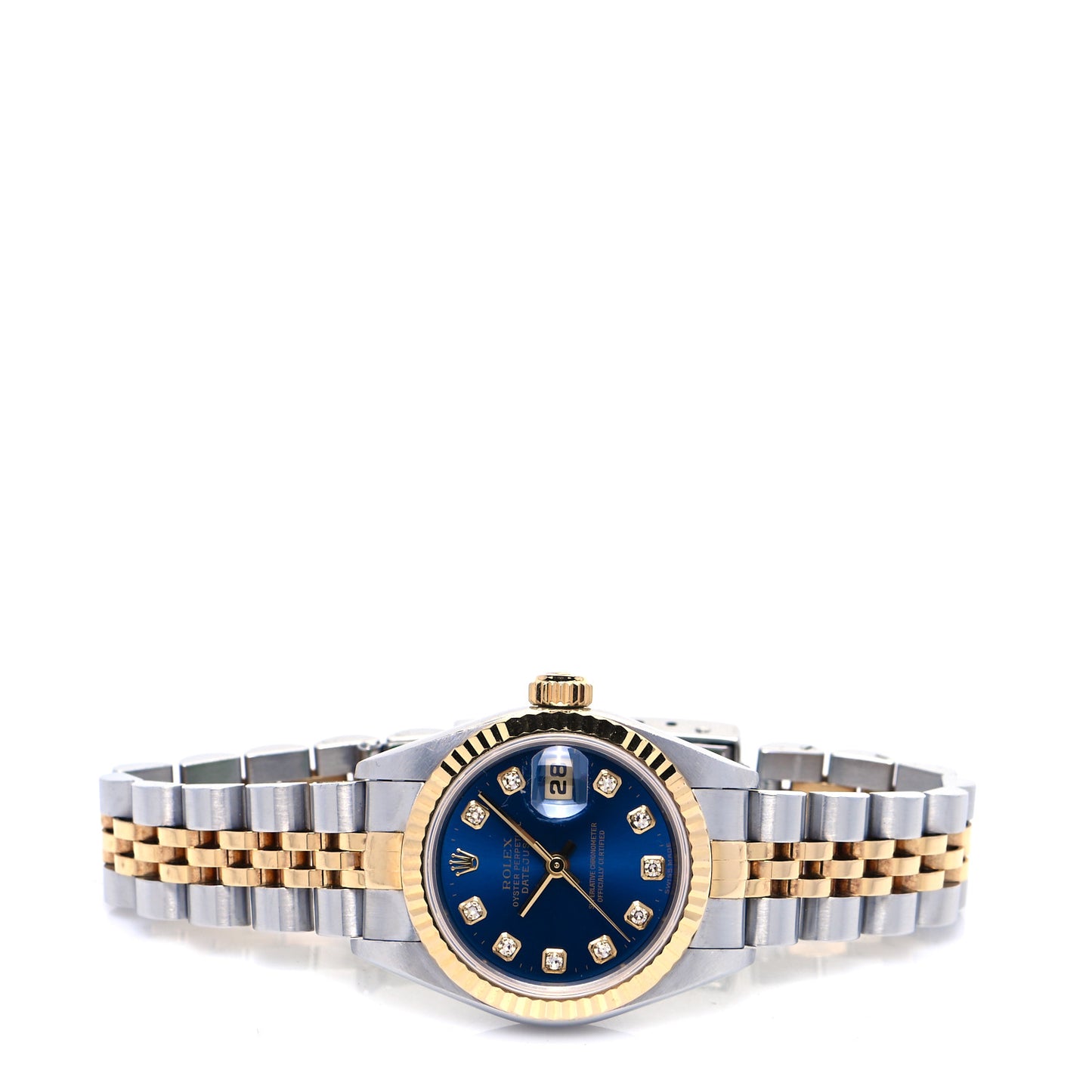 Stainless Steel 18K Yellow Gold Diamond 26mm Oyster Perpetual Datejust Watch Blue 79173
