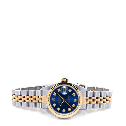 Rolex Stainless Steel 18K Yellow Gold Diamond 26mm Oyster Perpetual Datejust Watch Blue 79173 4 of 12