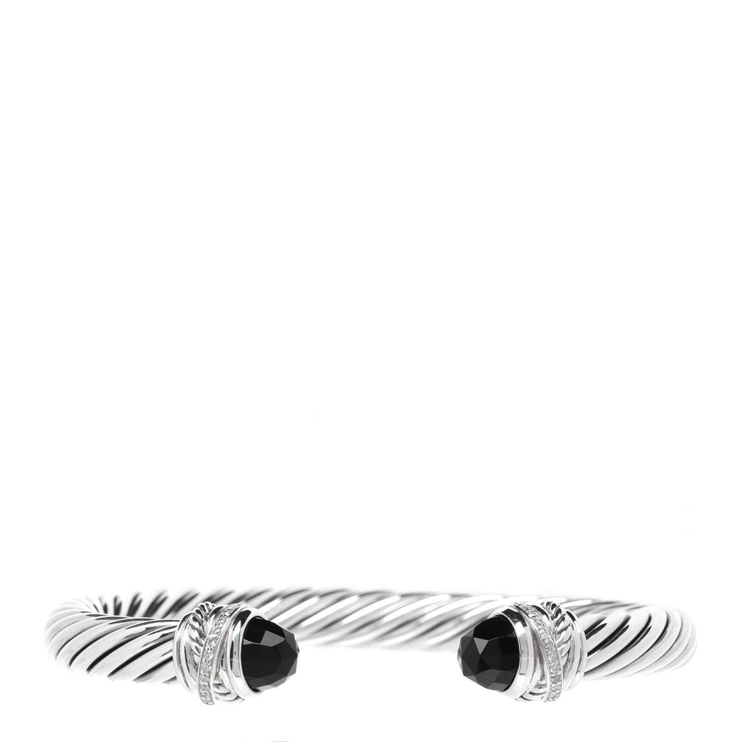 Sterling Silver Diamond Black Onyx 7mm Cable Classics Crossover Bracelet