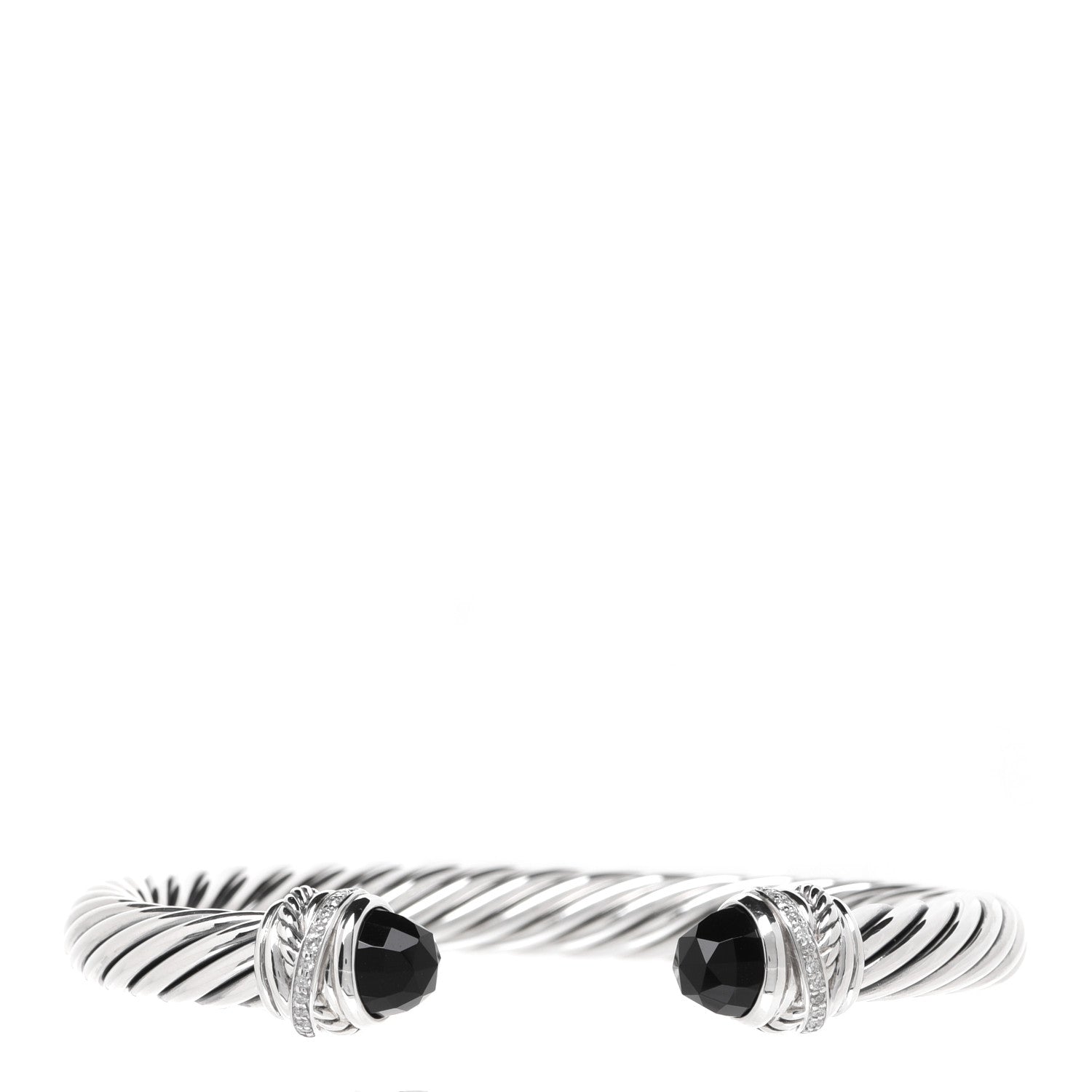 David Yurman Sterling Silver Diamond Black Onyx 7mm Cable Classics Crossover Bracelet 1 of 4