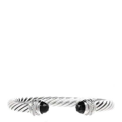 David Yurman Sterling Silver Diamond Black Onyx 7mm Cable Classics Crossover Bracelet 1 of 4