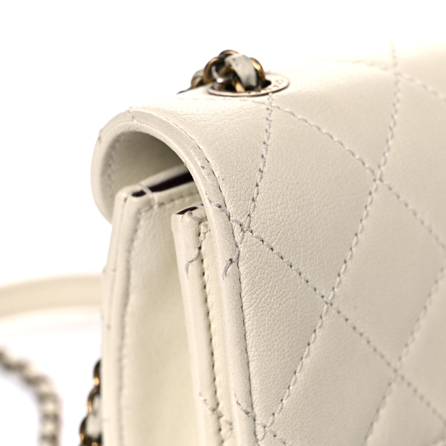 Sheepskin Quilted Mini Beauty Lock Flap White