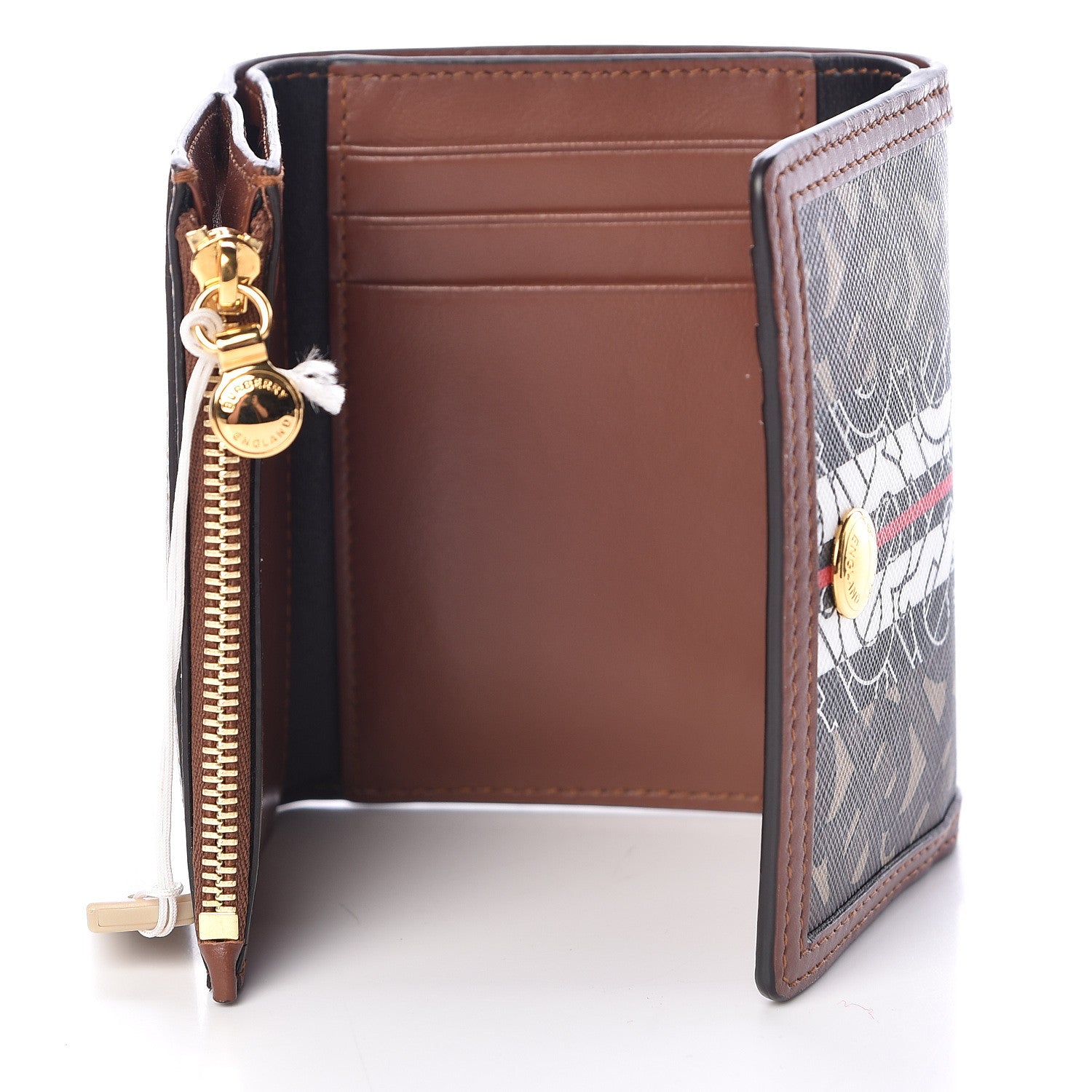 Burberry E-Canvas Monogram Stripe Small Lancaster Folding Wallet Bridle Brown 5 of 8