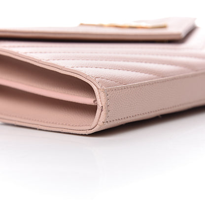 Saint Laurent Grain De Poudre Matelasse Chevron Monogram Chain Wallet Pale Blush 8 of 10