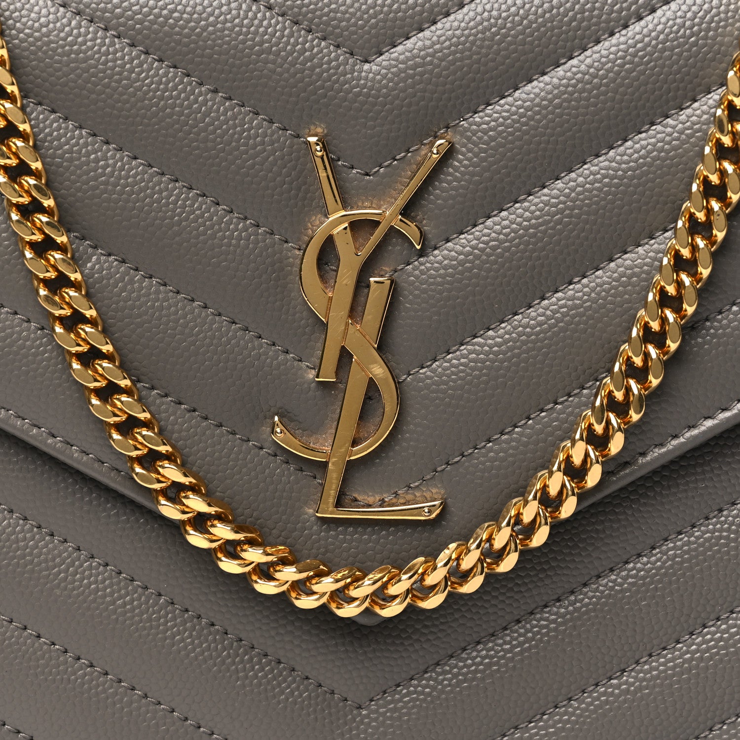 Saint Laurent Grain De Poudre Matelasse Chevron Monogram Chain Wallet Fog 8 of 12