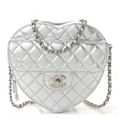 Chanel Metallic Lambskin Quilted Large CC In Love Heart Bag Silver 1 of 11