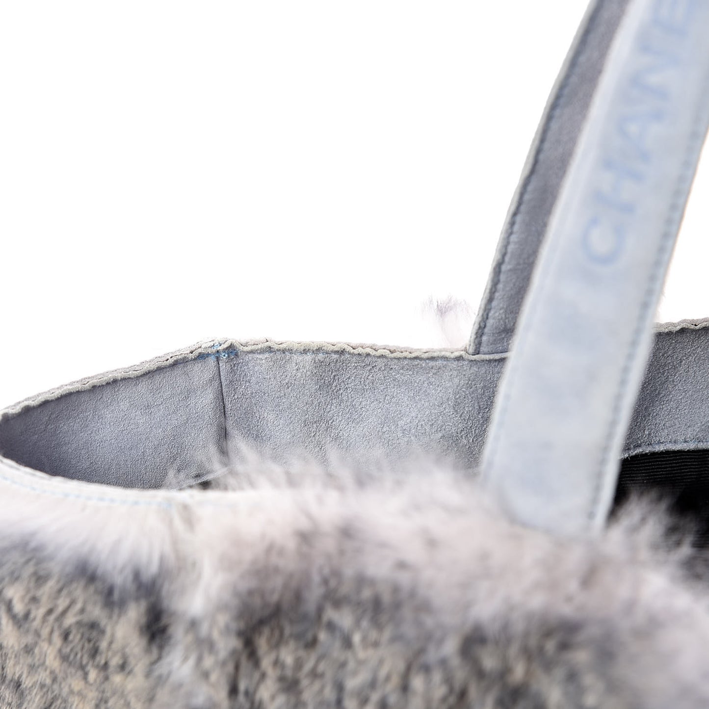 Suede Rabbit Fur Tote with Cosmetic Pouch Blue