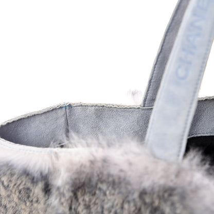Chanel Suede Rabbit Fur Tote with Cosmetic Pouch Blue 12 of 16