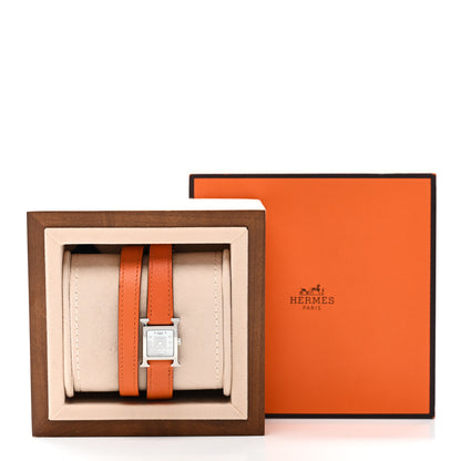 Hermes Stainless Steel Swift Diamond Mother of Pearl 17.2mm Heure H Hour Double Tour Quartz Watch Orange 6 of 6