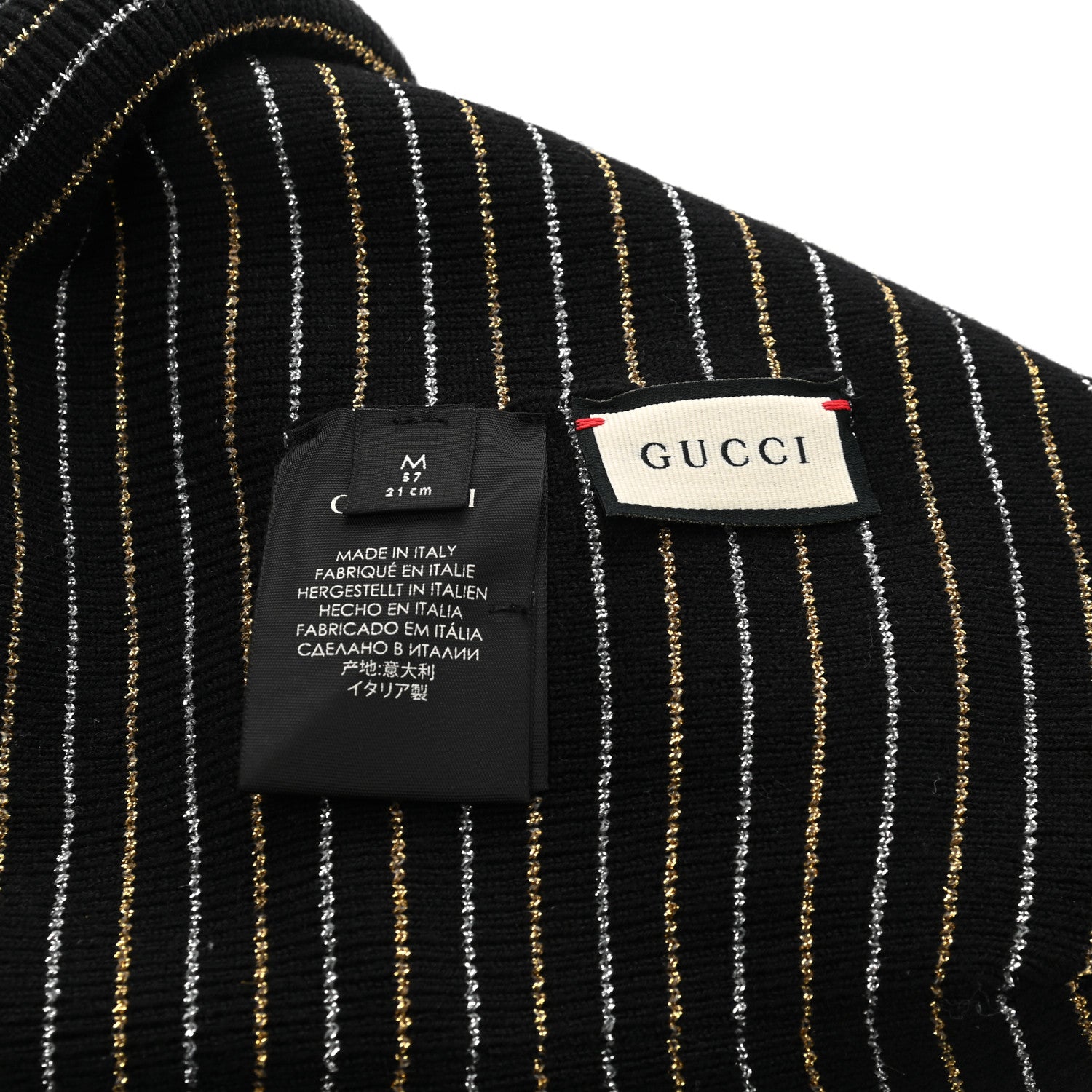 Gucci Metallic Wool Polyester Stripe Beanie Hat M Black Gold 4 of 4