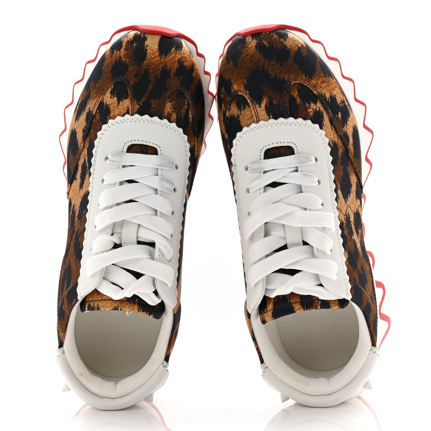 Christian Louboutin Calfskin Satin Leopard Print Womens Loubishark Sneakers 37 Brown 5 of 10