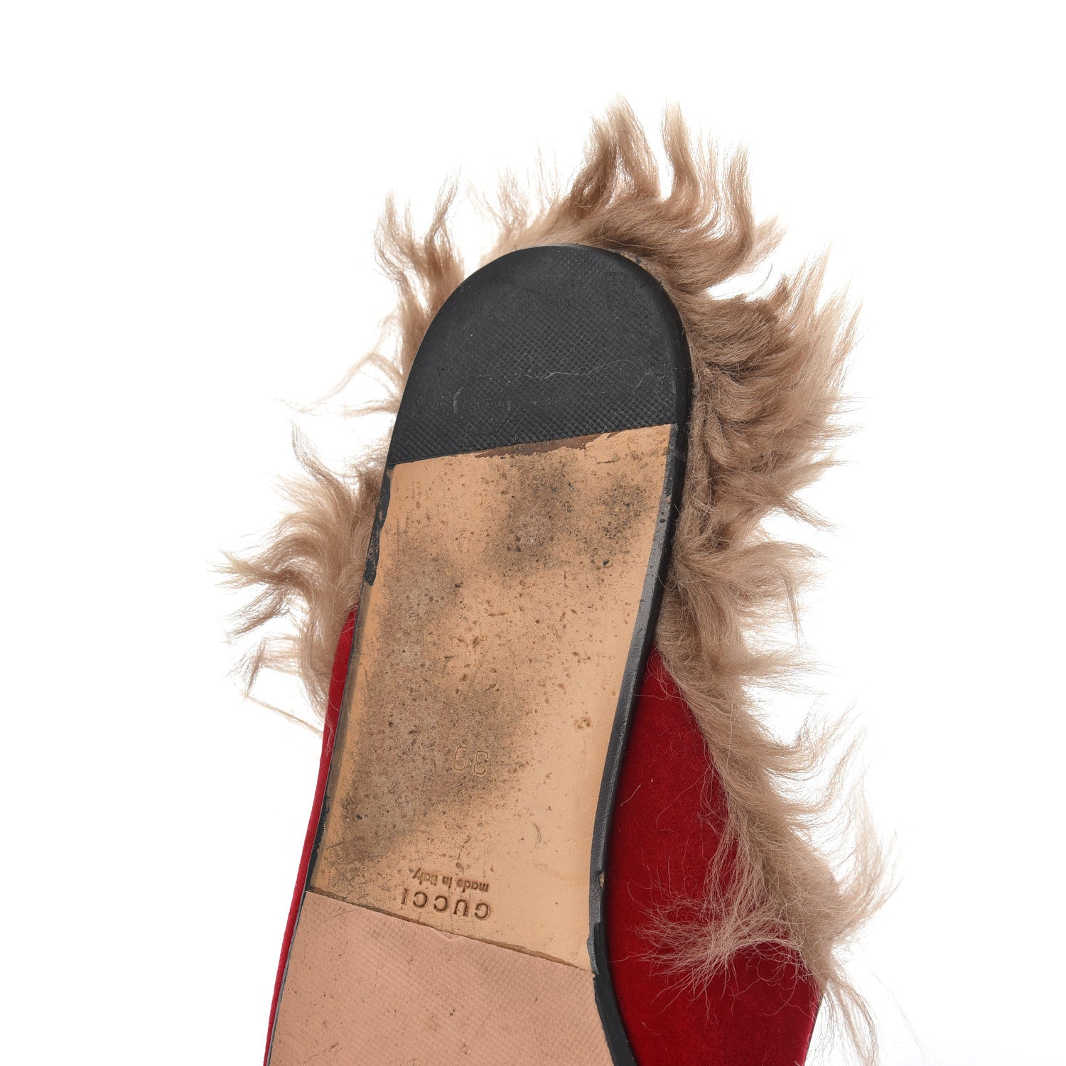 Gucci Velvet Fur Womens Princetown Slippers 39 Hibiscus Red 11 of 13