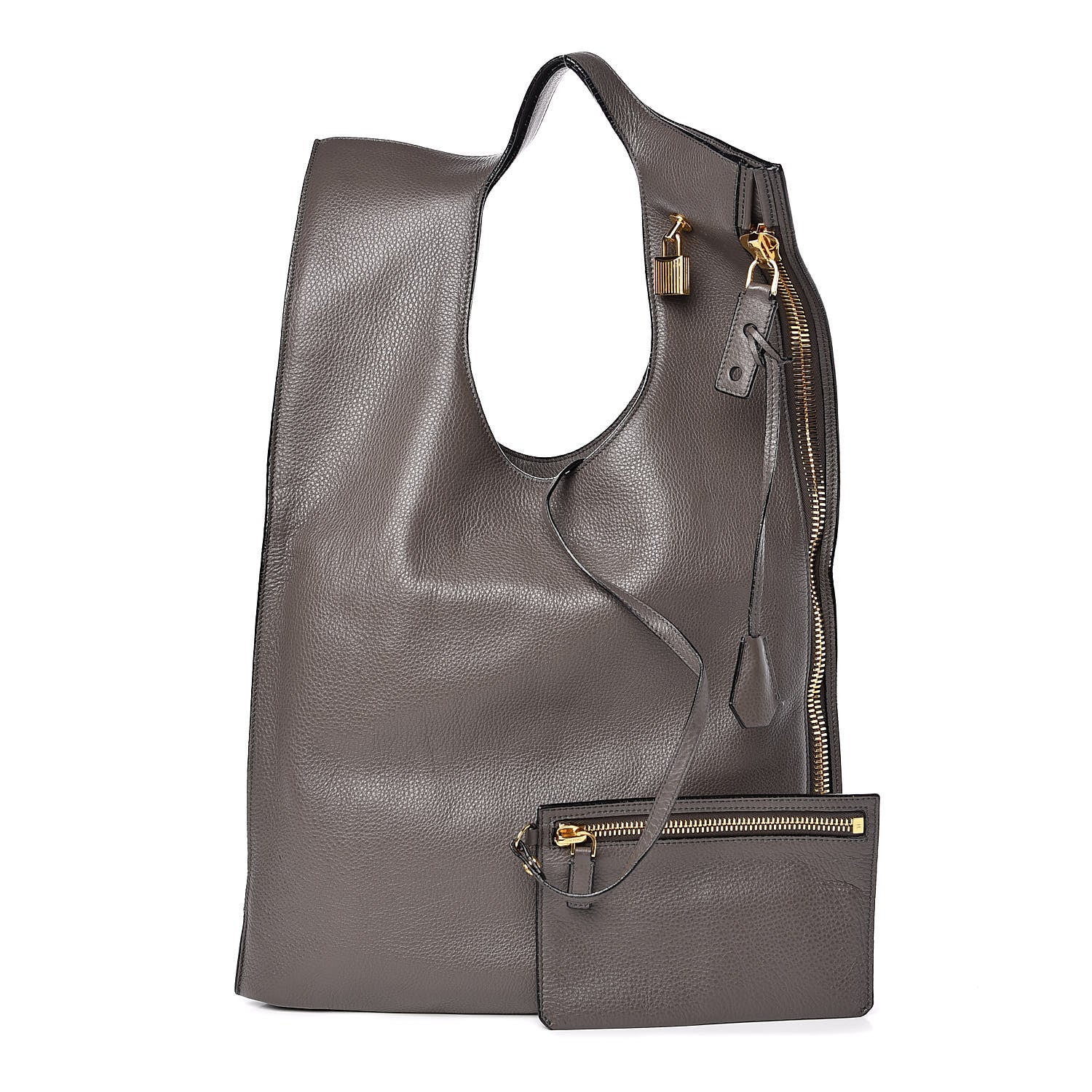 Tom Ford Calfskin Large Alix Padlock Zip Shoulder Bag Graphite 1 of 13