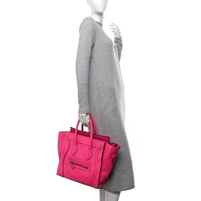 Celine Drummed Calfskin Mini Luggage Fluo Pink 2 of 15