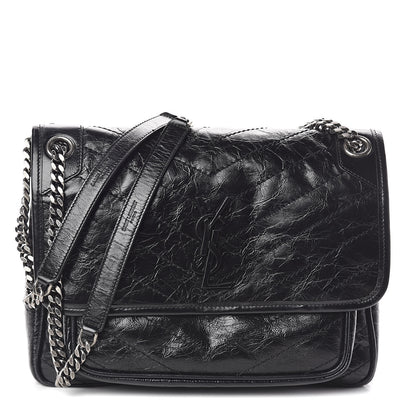 Saint Laurent Crinkled Calfskin Matelasse Monogram Medium Niki Chain Satchel Black 1 of 9