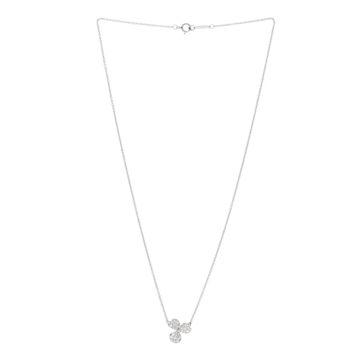 Platinum Diamond Paper Flowers Pave Pendant Necklace