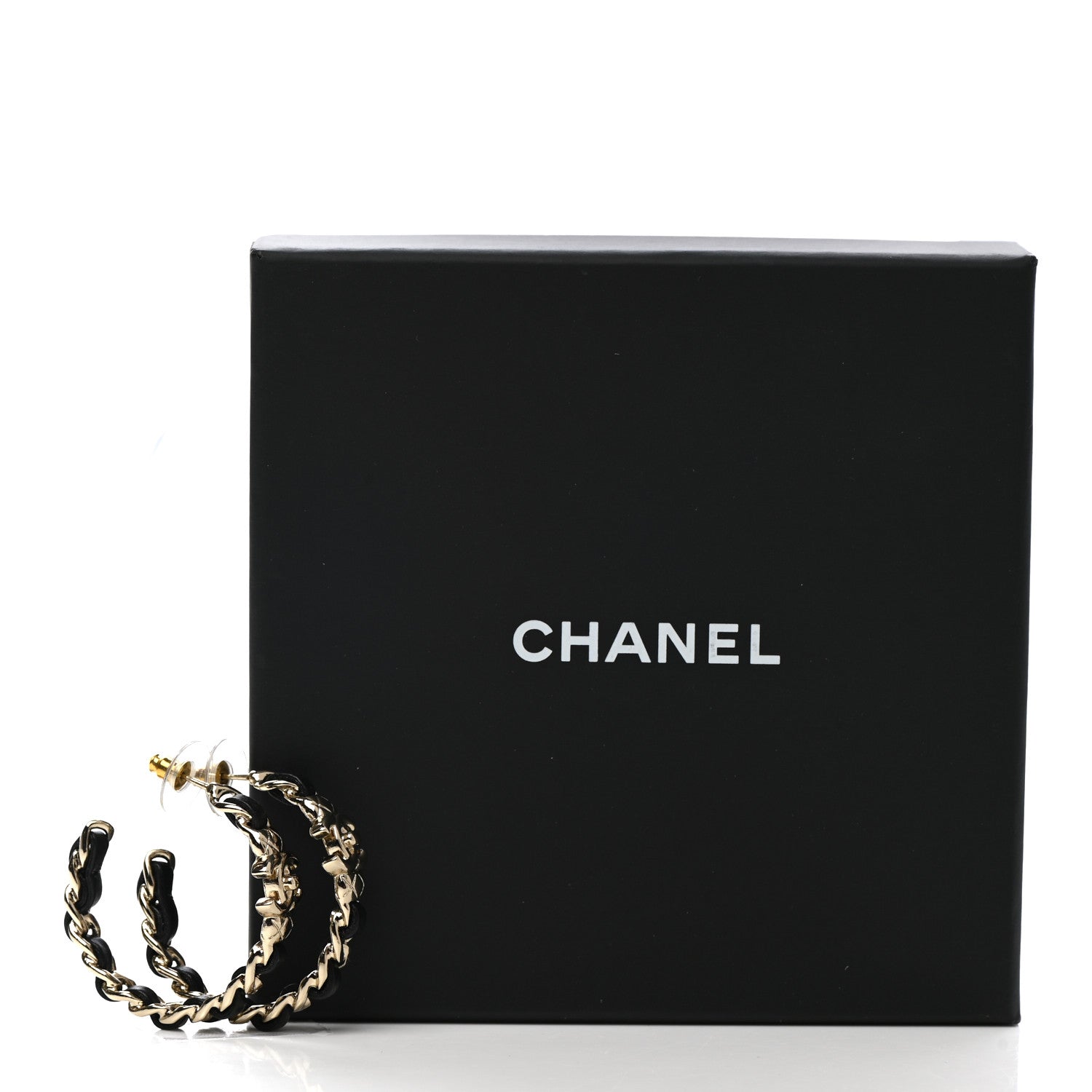 Chanel Metal Lambskin Quilted CC Turnlock Chain Hoop Earrings Gold Black 5 of 5