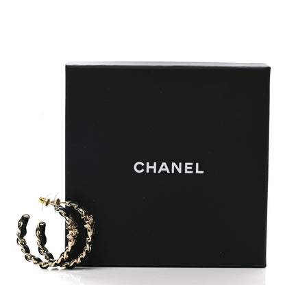 Chanel Metal Lambskin Quilted CC Turnlock Chain Hoop Earrings Gold Black 5 of 5