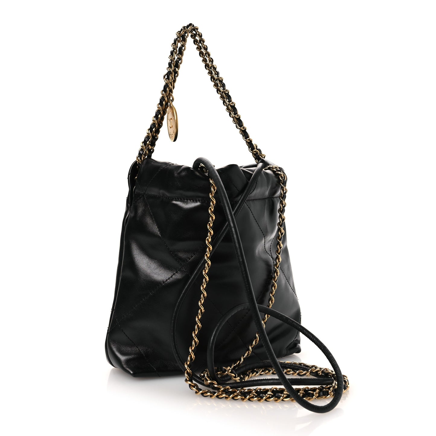 Shiny Calfskin Quilted Mini Chanel 22 Black White