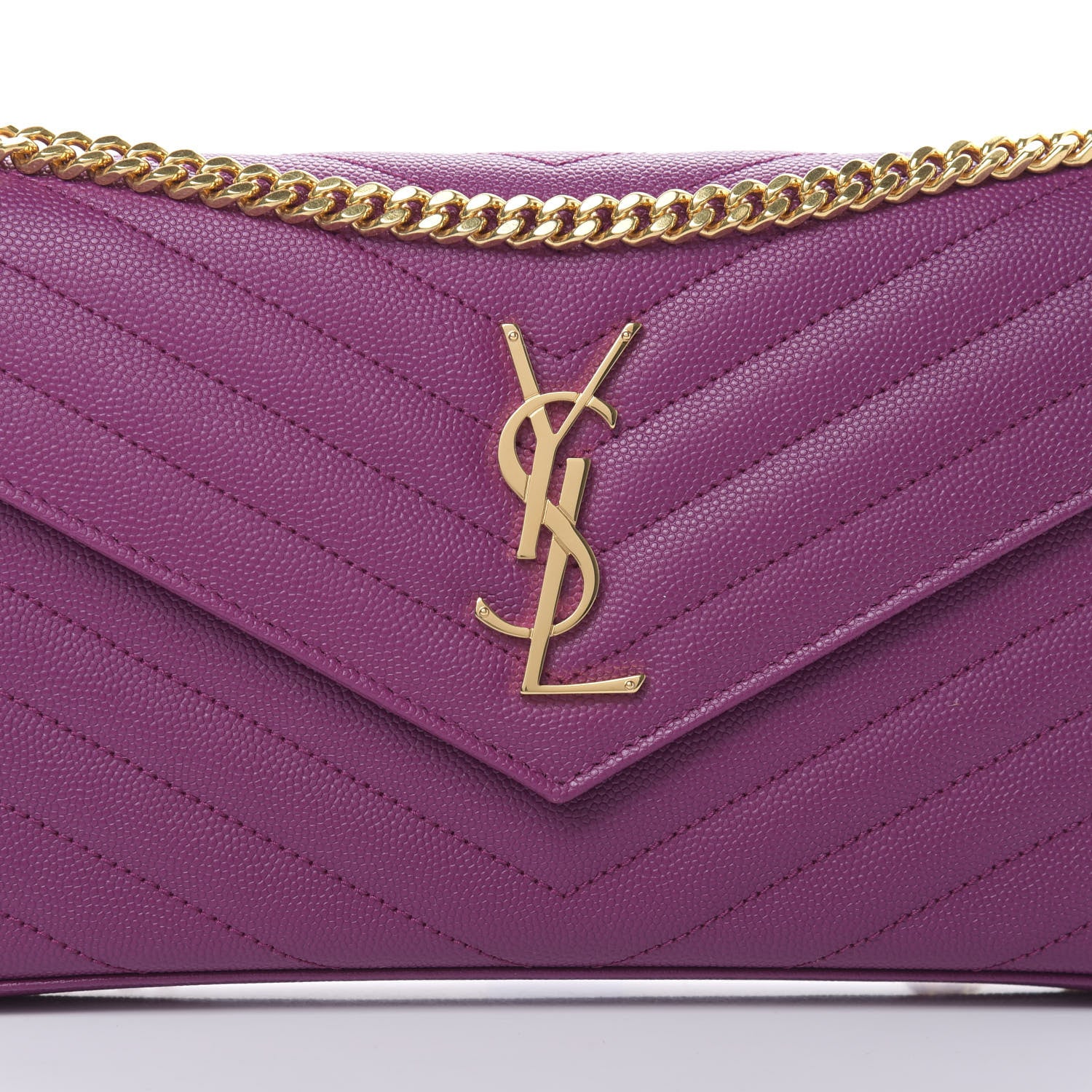 Saint Laurent Grain De Poudre Matelasse Chevron Monogram Chain Wallet Dark Grape 8 of 11
