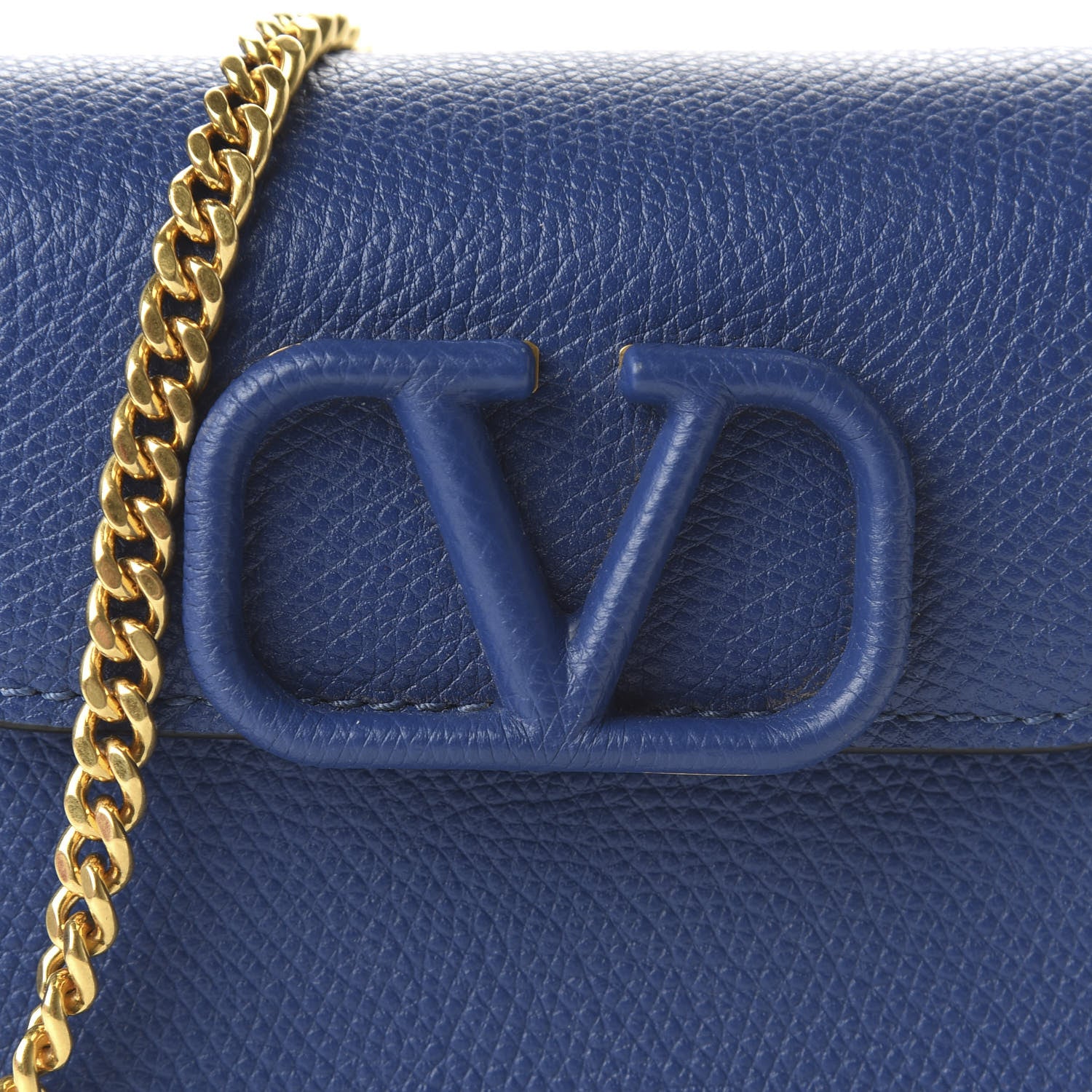 Valentino Garavani Grainy Calfskin VLogo Compact Wallet with Chain Blue 9 of 10