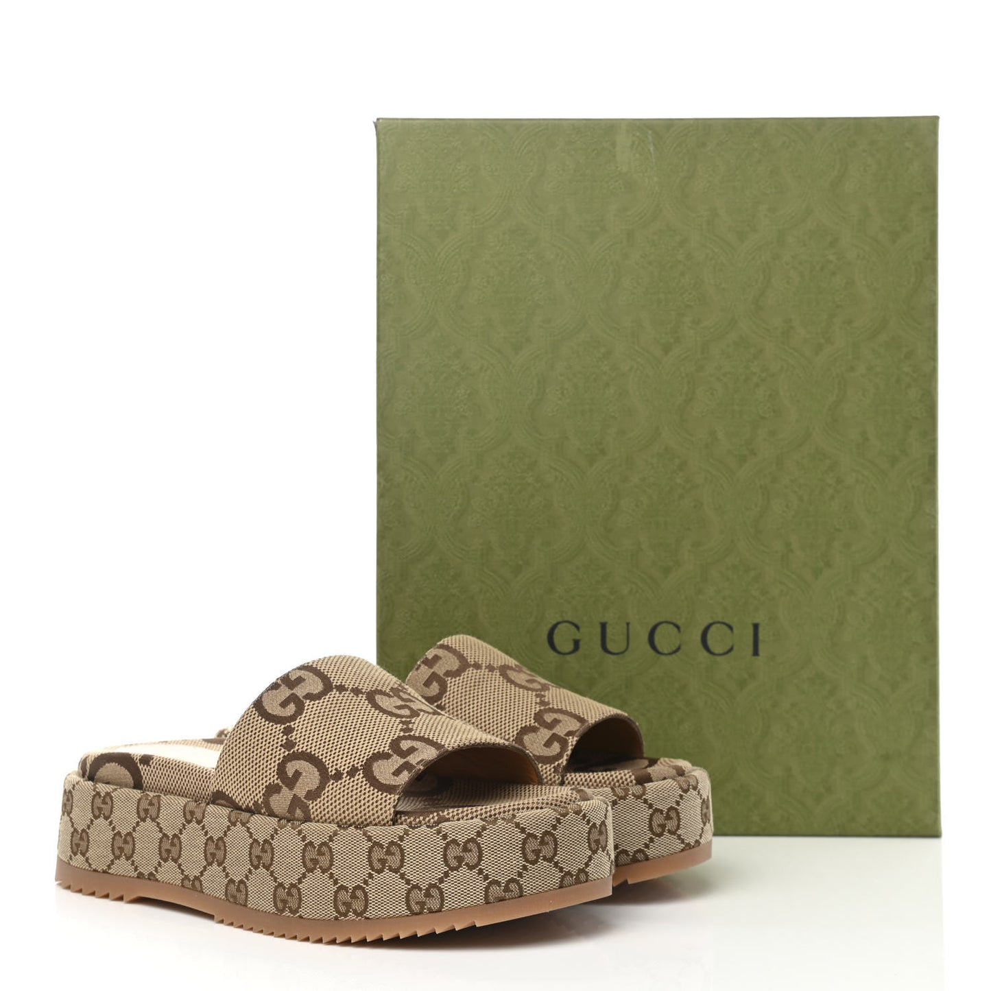 Monogram Maxi GG Angelina Platform 55mm Slide Sandals 39 Camel Ebony
