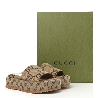 Gucci Monogram Maxi GG Angelina Platform 55mm Slide Sandals 39 Camel Ebony 9 of 9