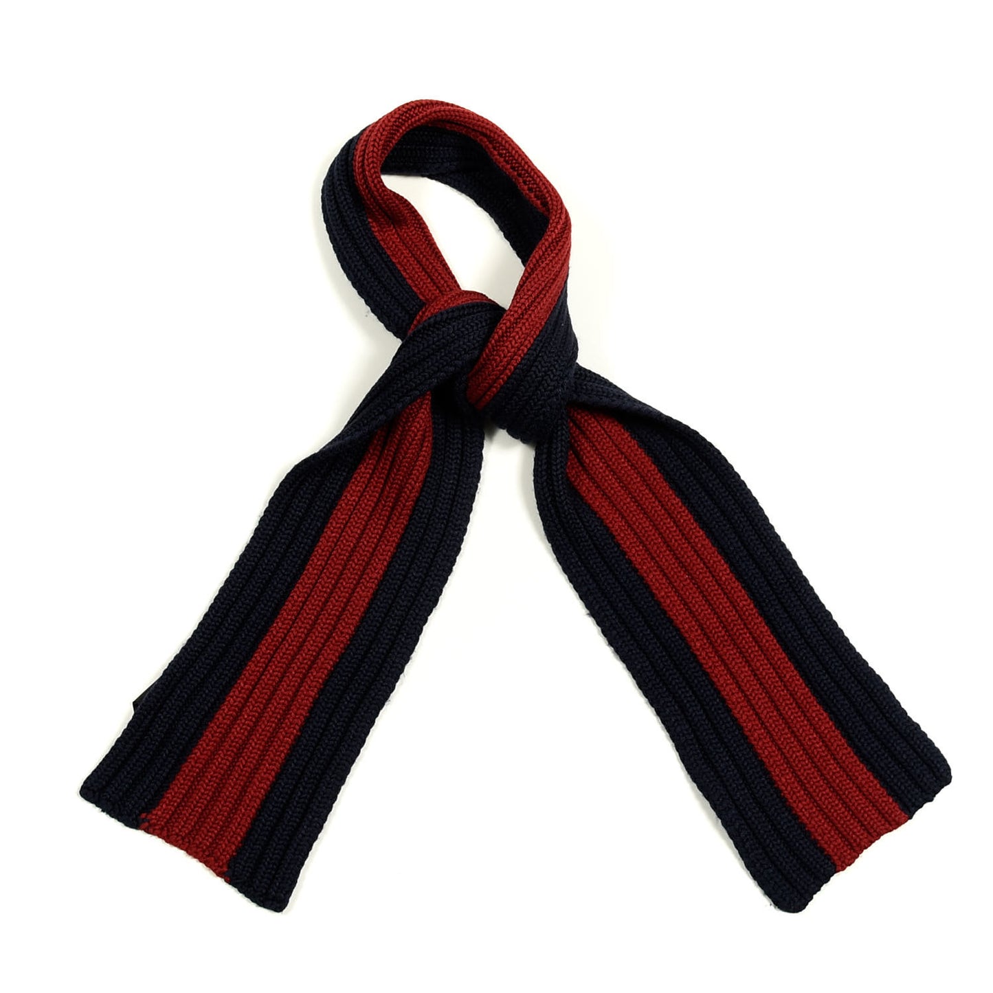 Wool Knit Ribbed Deesa Scarf Navy Red