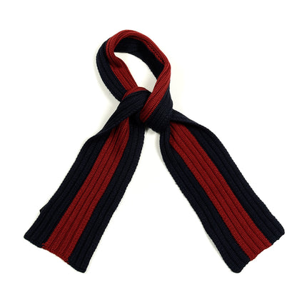 Gucci Wool Knit Ribbed Deesa Scarf Navy Red 1 of 4
