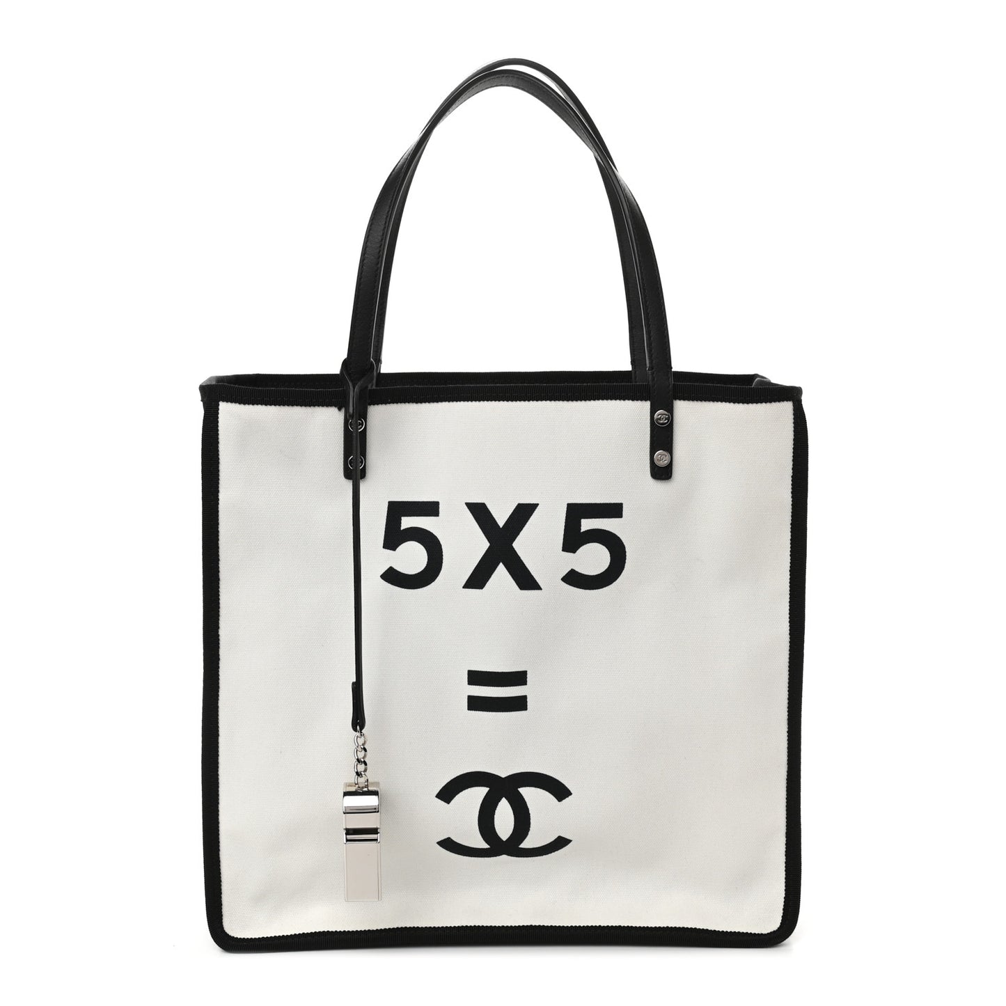 Canvas Calfskin Let's Demonstrate Small Tote White Black