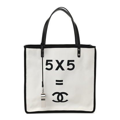 Chanel Canvas Calfskin Let's Demonstrate Small Tote White Black 1 of 9