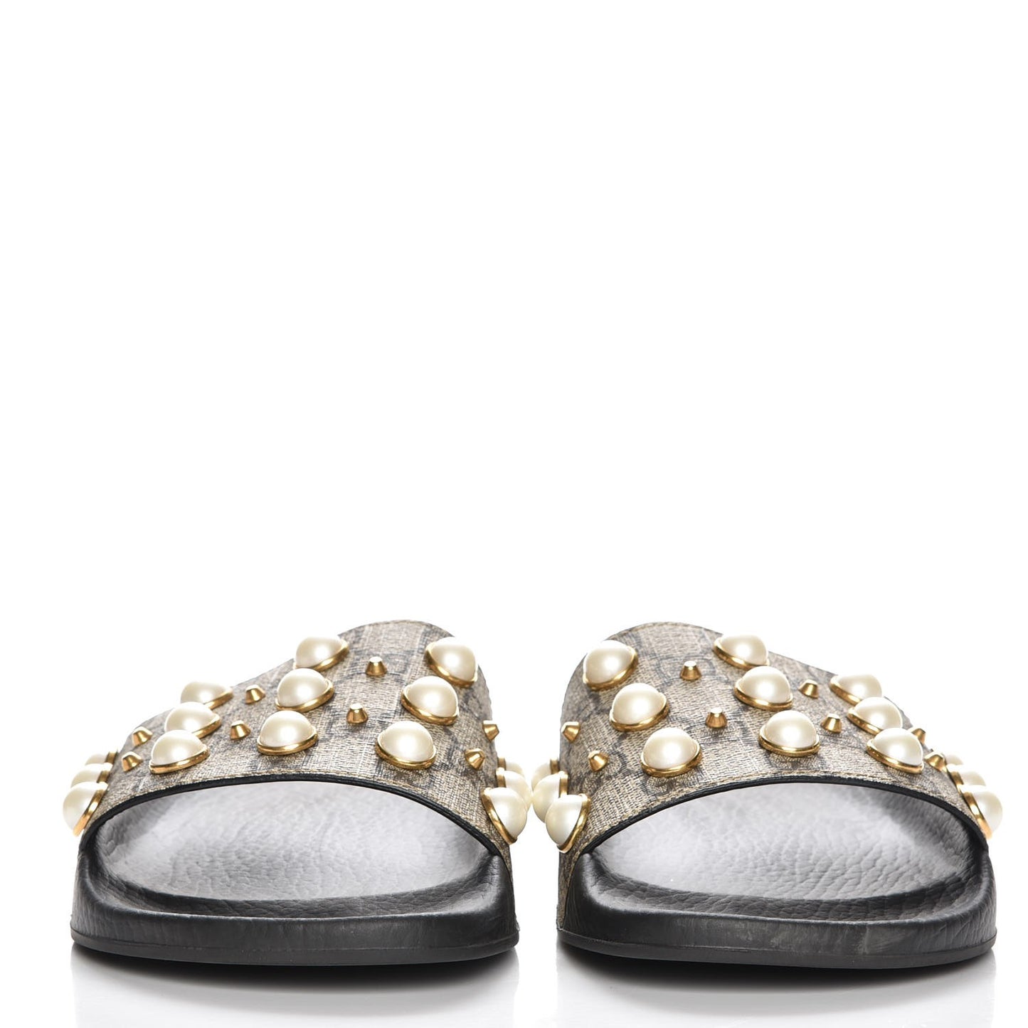 GG Supreme Monogram Pearls Slide Sandals 40 Beige