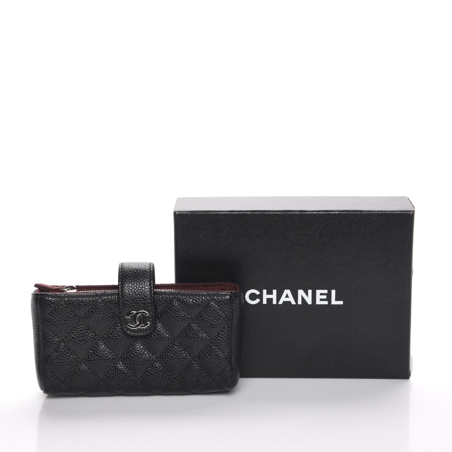 Caviar Quilted Mini Phone Holder Clutch Black