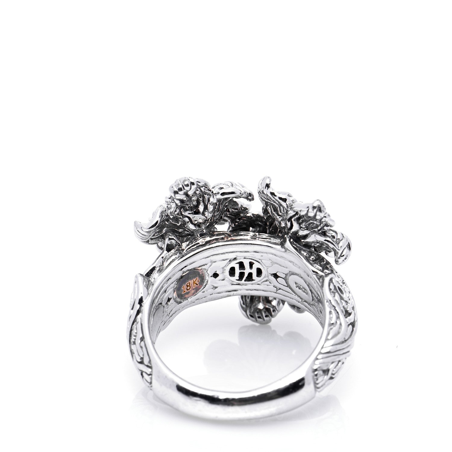 John Hardy Sterling Silver 18K Yellow Gold Diamond Ayu Flower Ring 52 6 5 of 7