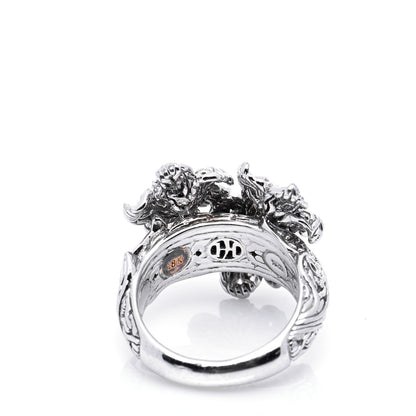 John Hardy Sterling Silver 18K Yellow Gold Diamond Ayu Flower Ring 52 6 5 of 7
