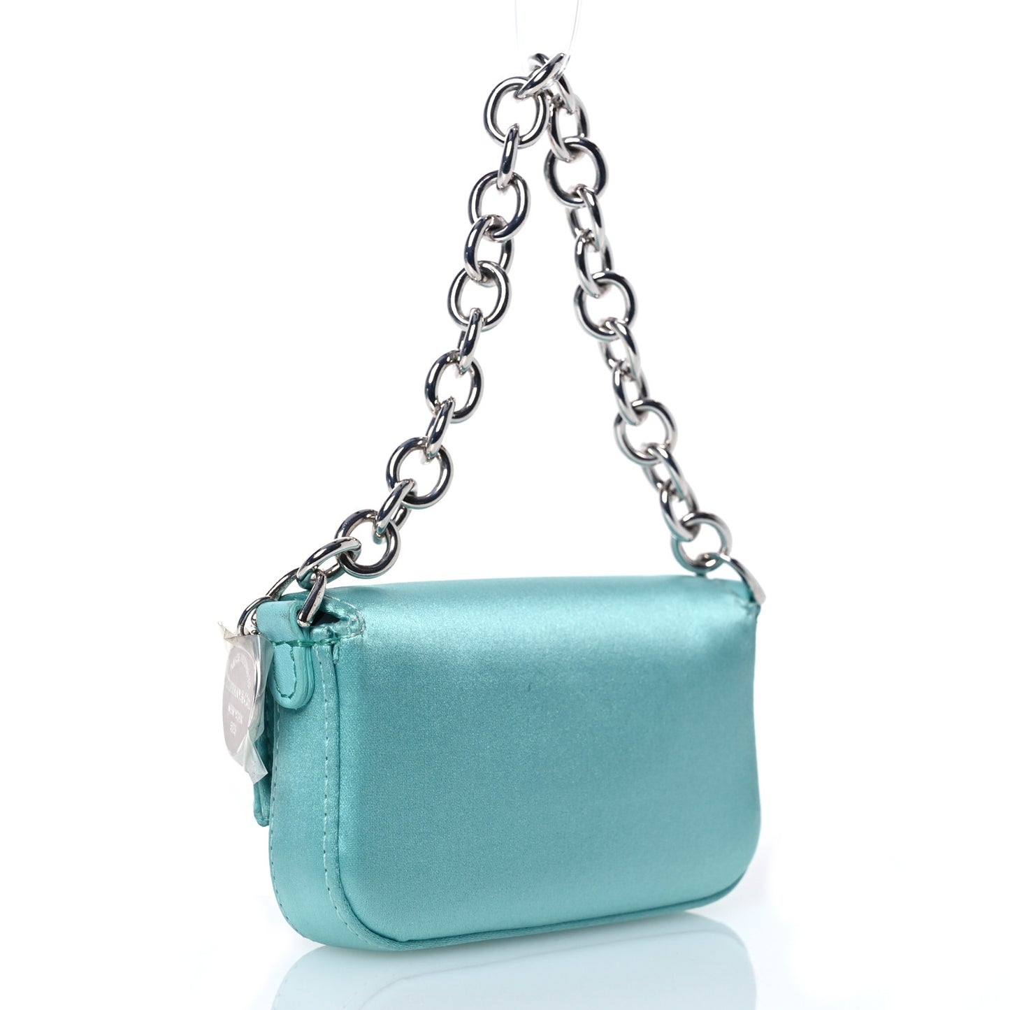 X TIFFANY Satin Silk Sterling Silver Nano Maxi Buckle Baguette Tiffany Blue