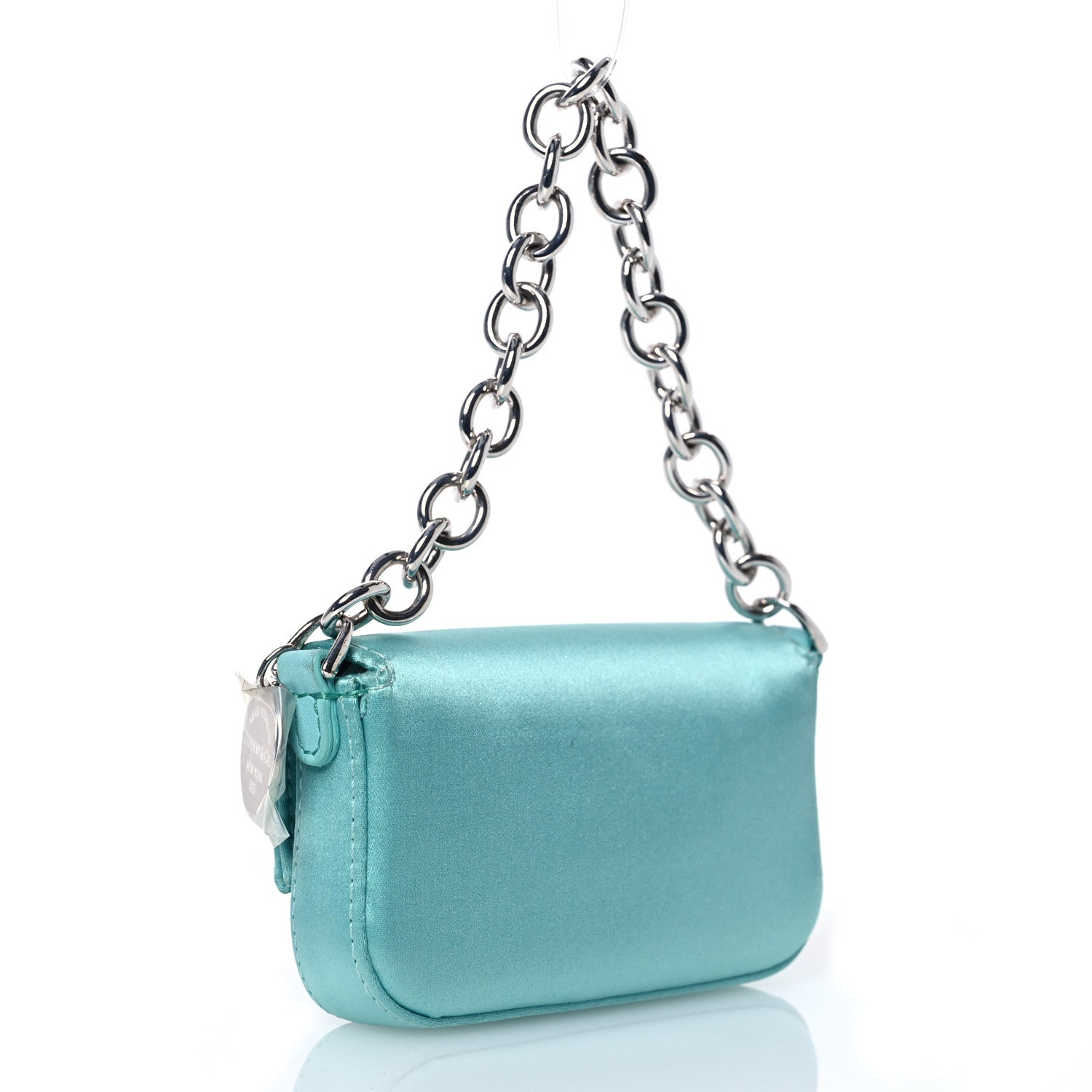 Fendi X TIFFANY Satin Silk Sterling Silver Nano Maxi Buckle Baguette Tiffany Blue 3 of 17