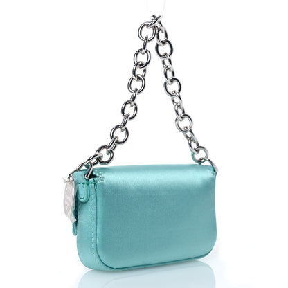 Fendi X TIFFANY Satin Silk Sterling Silver Nano Maxi Buckle Baguette Tiffany Blue 3 of 17