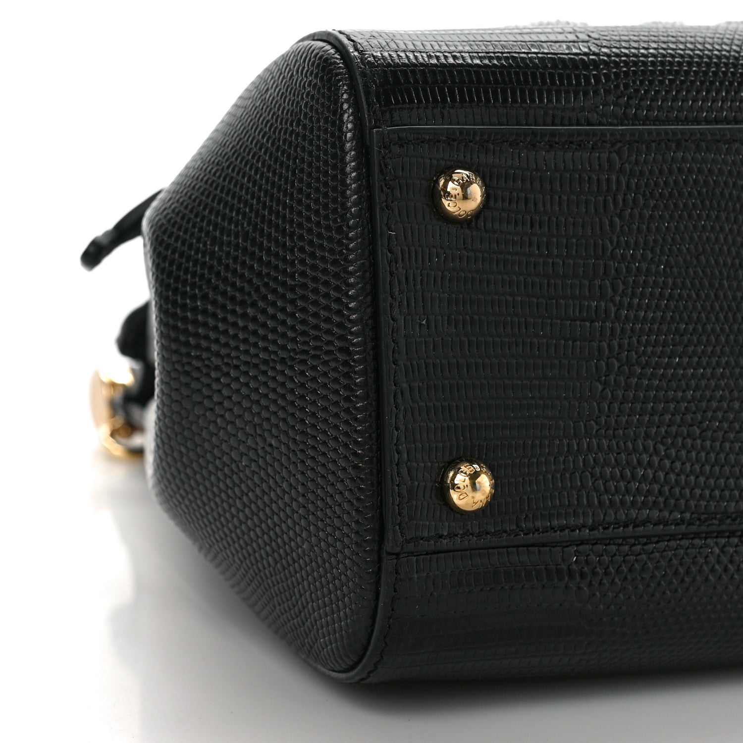 Dolce & Gabbana Calfskin Iguana Embossed Studded Medium Fashion Sinner Patch Miss Sicily Satchel Black 7 of 8