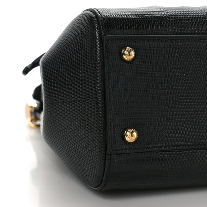 Dolce & Gabbana Calfskin Iguana Embossed Studded Medium Fashion Sinner Patch Miss Sicily Satchel Black 7 of 8