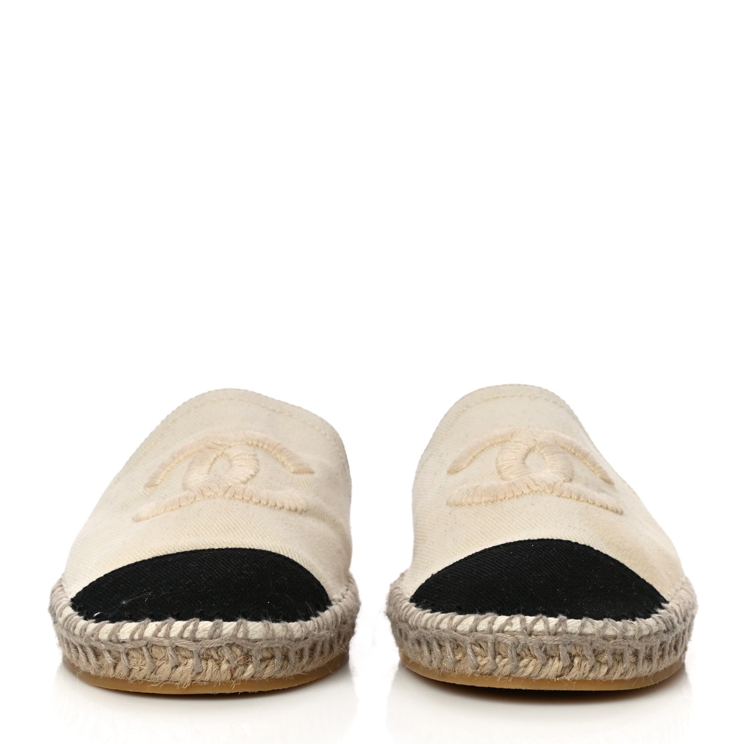 Chanel Denim CC Espadrille Mules 39 White Black 2 of 15