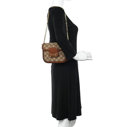 Gucci New Canvas Charisma Calfskin Crystal GG Monogram Mini Horsebit 1955 Shoulder Bag Camel Ebony 2 of 10