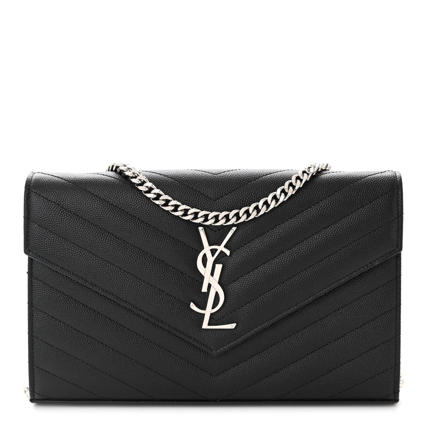 Grain De Poudre Matelasse Chevron Monogram Chain Wallet Black