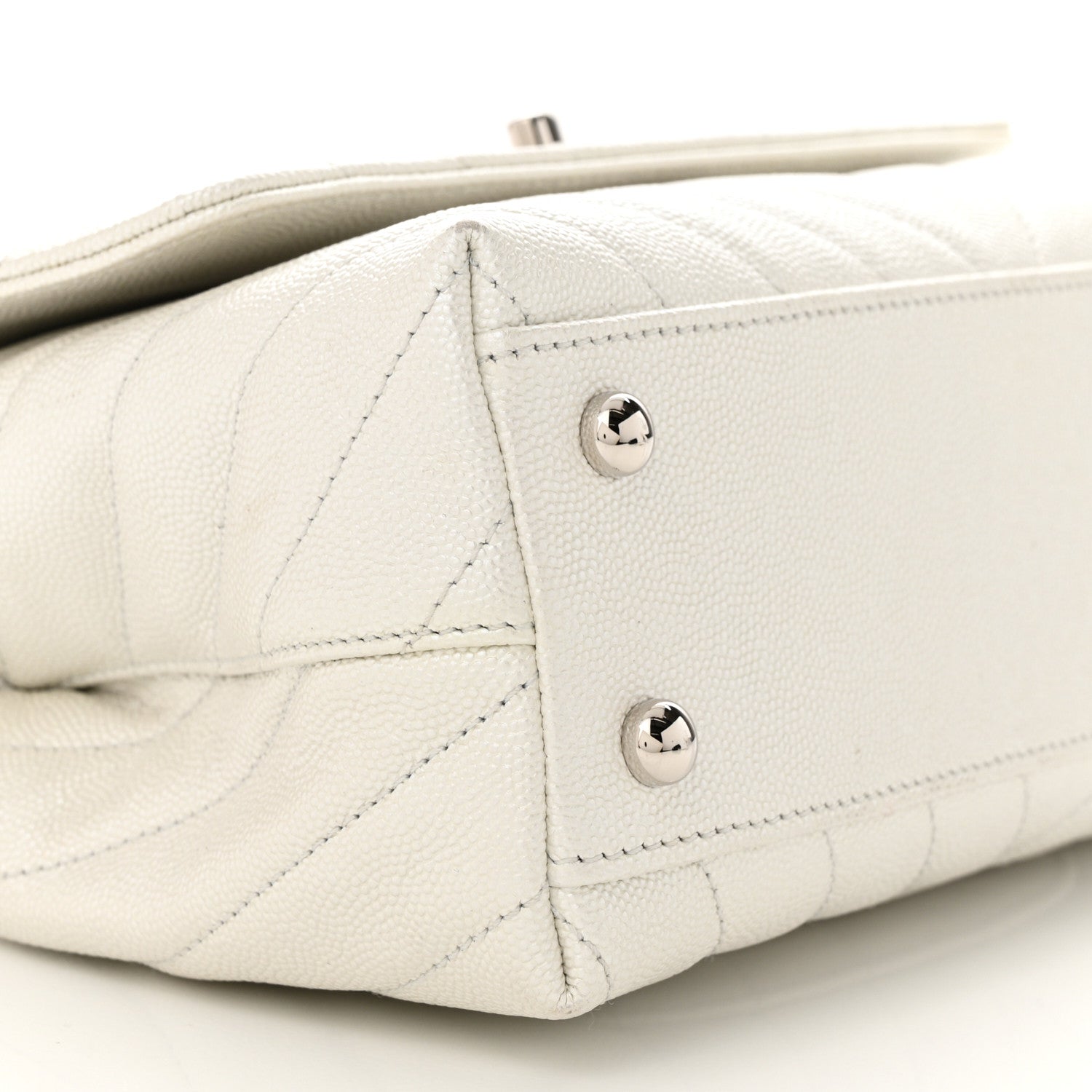 Chanel Iridescent Caviar Chevron Quilted Mini Coco Handle Flap White 9 of 14