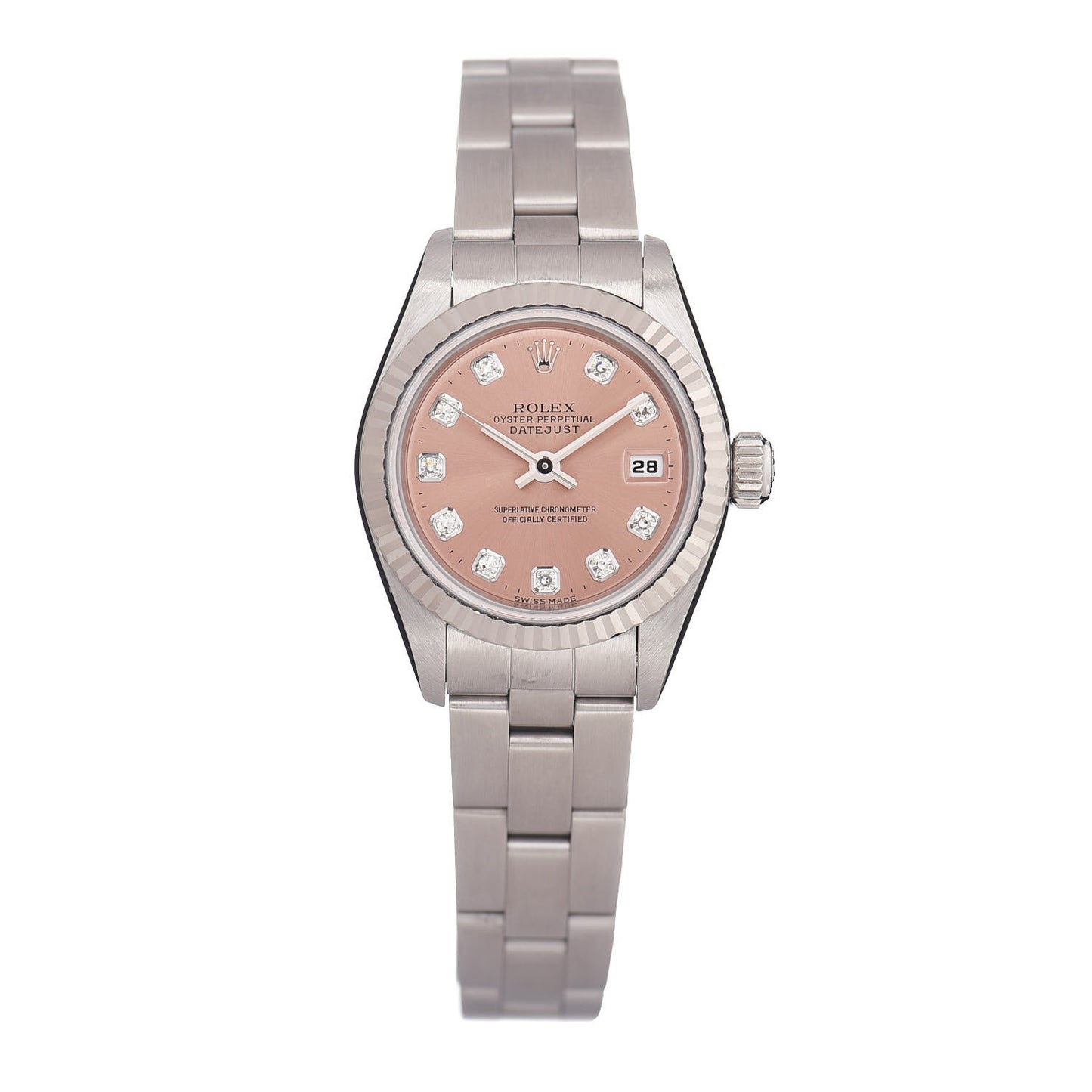 Stainless Steel 18K White Gold Diamond 26mm Oyster Perpetual Datejust Watch Pink 69174