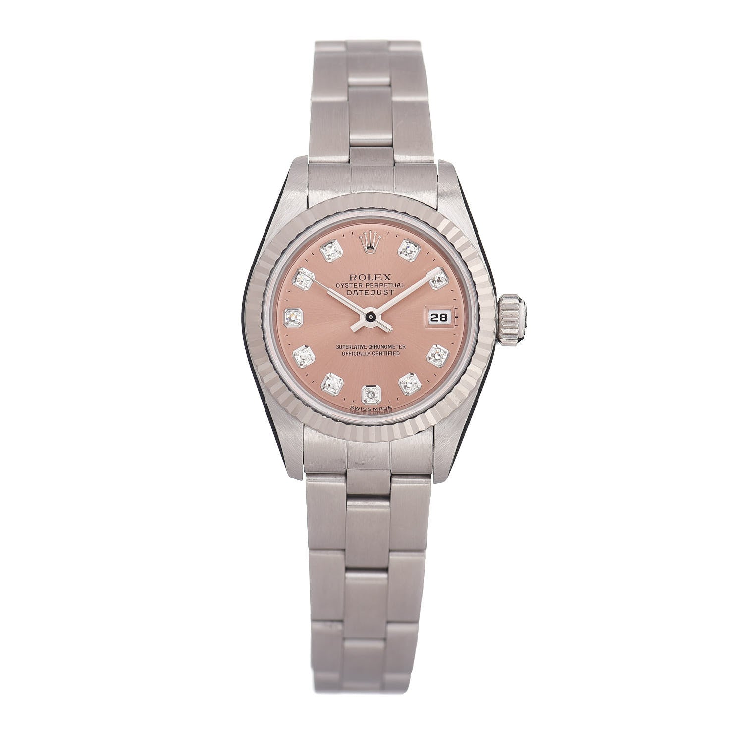 Rolex Stainless Steel 18K White Gold Diamond 26mm Oyster Perpetual Datejust Watch Pink 69174 1 of 5