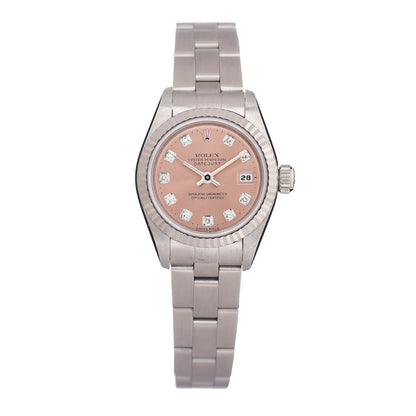 Rolex Stainless Steel 18K White Gold Diamond 26mm Oyster Perpetual Datejust Watch Pink 69174 1 of 5