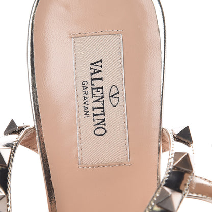 Valentino Garavani Metallic Pebbled Calfskin Patent Rockstud Ankle Strap 65mm Pumps 38.5 Sasso 7 of 7
